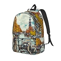 Canvas Backpack For Women Men Laptop Backpack Bicycles In Amsterdam Travel Daypack Lightweight Casual Backpack
