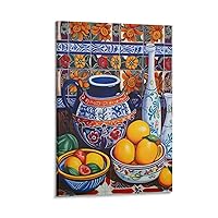 FRONC Mexican Kitchen Art, Lemon Wall Art, Tarawera Pottery Painting Posters Canvas Painting Posters And Prints Wall Art Pictures for Living Room Bedroom Decor 16x24inch(40x60cm) Frame-style