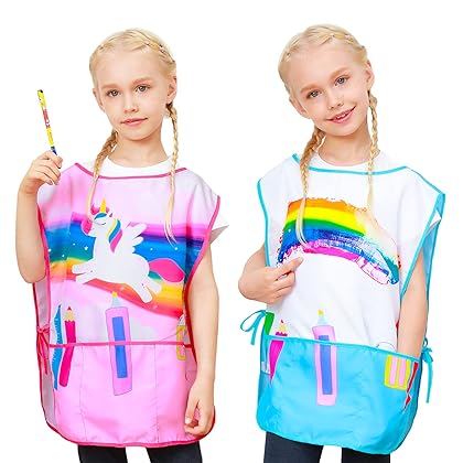 Kids Art Smock, Waterproof Artist Painting Aprons, Sleeveless Children Art Smocks with Pockets for Age 2-7 Years