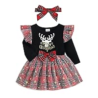 Baby Girl Christmas Dress Merry Xmas Tutu Mesh Dress Antlers Print Sequined Tutu Princess Skirt with Headband Outfit