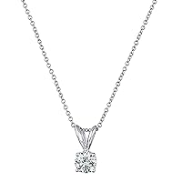 The Diamond Channel NATURAL Diamond 4-Prong Pendant Necklace with 16”+2” Extender - 14K Gold Diamond Pendant - Fine Jewelry for Women
