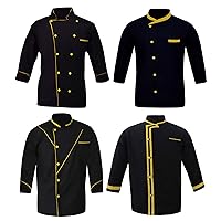 Shaped Men's Black Chef Jacket Black Colour Pack of 4 Chef Coat (Light Yellow, Medium)
