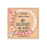 Cancer Awareness Gifts Women, Natural Stone Beaded Breast Cancer Awareness Bracelets, Inspirational Gifts for Women Girls Best Friend Sister
