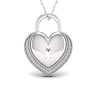 S925 Sterling Silver 1/10ct TDW Diamond Heart Shaped Lock Necklace (I-J, I2)