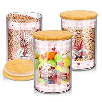 3 Pack Valentine's Day Glass Storage Jars with Airtight Bamboo Lid Sets Buffalo Plaid Kitchen Decoration Love Heart Gnomes Canisters for Valentine Decorations Storage and Organization