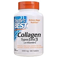 Doctor's Best Collagen Types 1 and 3 with Peptan, Non-GMO, Gluten Free, Soy Free, Supports Hair, Skin, Nails, Tendons and Bones, 1000 mg, 180 Tablets