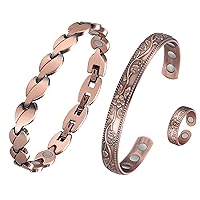 Lymph Drainage Magnetic Ring and Bracelet for Women Men,Magnetic Lymph Detox Ring and Magnetic Copper Bracelet,Pain Relief for Arthritis Carpal Tunnel,Gift Set(Vintage Flower)