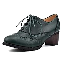 100FIXEO Women Block Heel Wingtip Oxford Shoes Vintage Chunky Heel Saddle Shoes