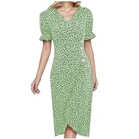 AODONG Spring Dresses for Women 2024 Casual Fit and Flare Cap Sleeve A Line Knee Length Dress with Pocket