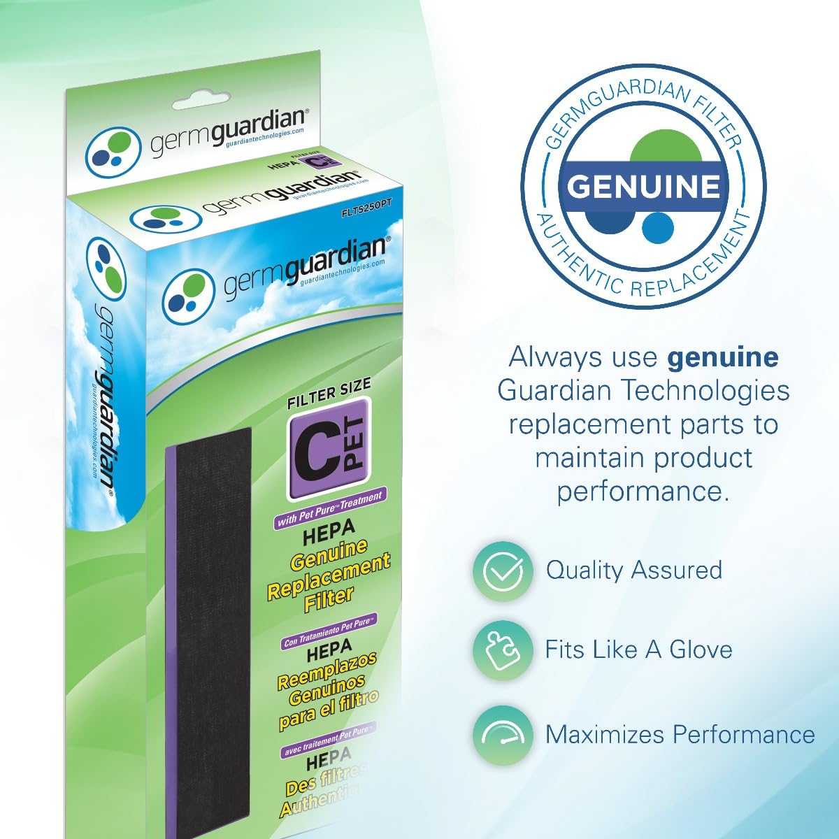 Germ Guardian Filter C Pet Pure HEPA Genuine Air Purifier Replacement Filter, Removes 99.97% of Pollutants, for AC5000, AC5250, AC5300, AC5350, CDAP5500, AP2800, Black/Purple, FLT5250PT