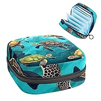 Sea Turtle Pattern Sanitary Napkin Storage Bag, Tampons Collect Holder Purse, First Period Kit for Girls Women, Pad Bag for Period for School