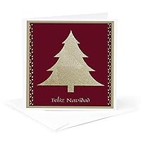 Gold Tree on Red Feliz Navidad Merry Christmas Spanish - Greeting Card, 6 x 6 inches, single (gc_26985_5)