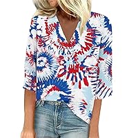 Women's 3/4 Sleeve Tops Summer, Ladies Fashion V-Neck Tshirt 2024 Floral Print Sexy Daily Blouse Casual Tunic Shirts