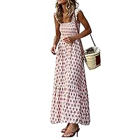 Floral Dress for Women, Women's Elegant Elastic Waistband with Holiday Style French Strap Long Evening, S XXL