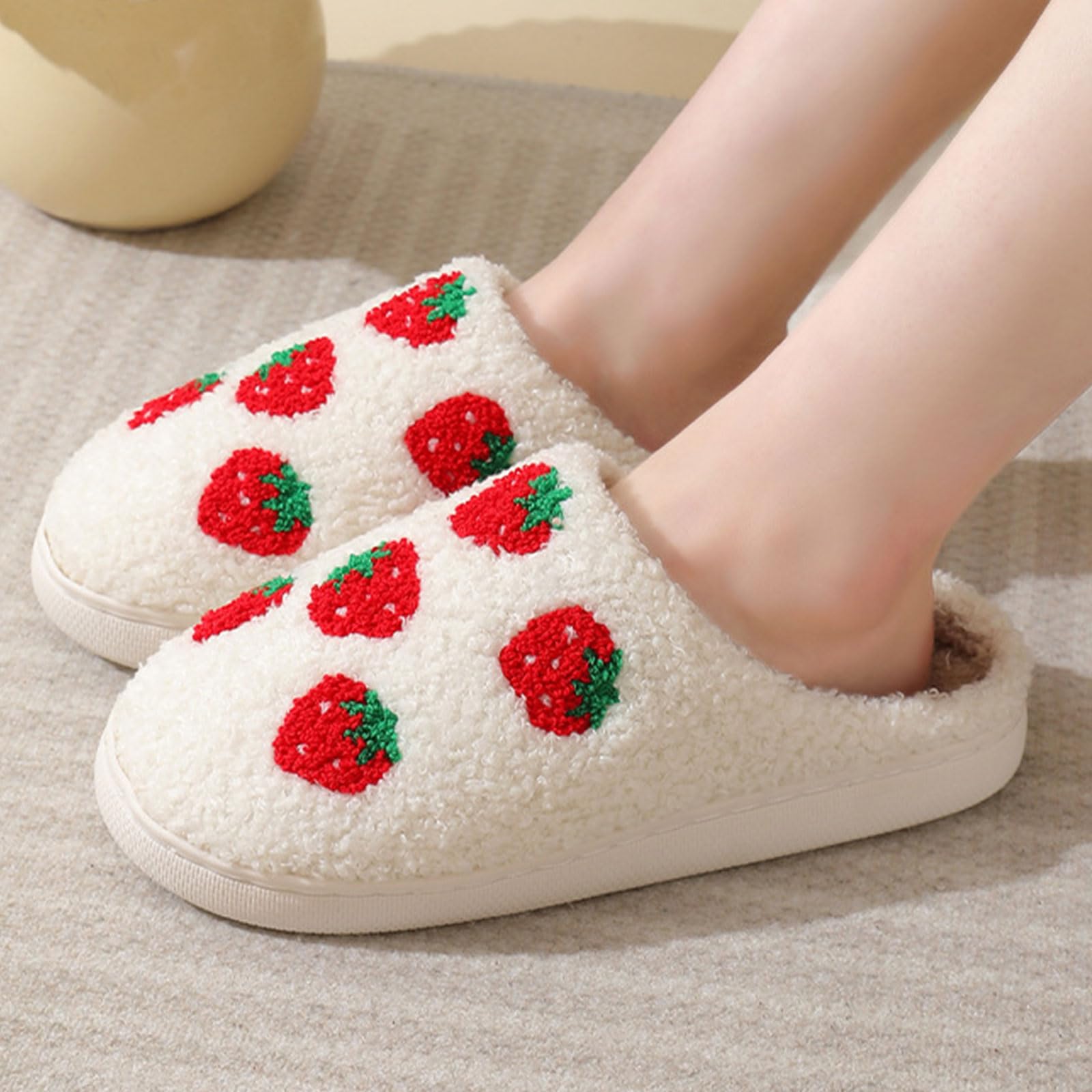 V OPXIN Meet Me At Midnight Slippers for Womens Mens Cute Slippers Cozy Plush Fuzzy Cushion Fluffy Soft Warm Slip-on House Slippers for Indoor and Outdoor Strawberry Mushroom Evil Eyes Slippers