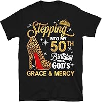 50th Birthday Shirt for Women, 50 Years Old Birthday Shirt, Personalized Birthday Gift, Stepping Into My 50th Birthday with God's Grace and Mercy, Multicolored