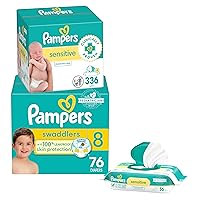 Pampers Swaddlers Disposable Baby Diapers Size 8, One Month Supply (76 Count) with Sensitive Water Based Baby Wipes 6X Pop-Top Packs (336 Count)