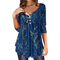Womens Summer Plus Size Tunic Tops Short Sleeve Blouses Casual Floral Henley Shirts Womens Shirts