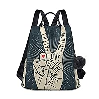 ALAZA Peace Hand Gesture Sign with Words On Backpack Purse for Women Anti Theft Fashion Back Pack Shoulder Bag