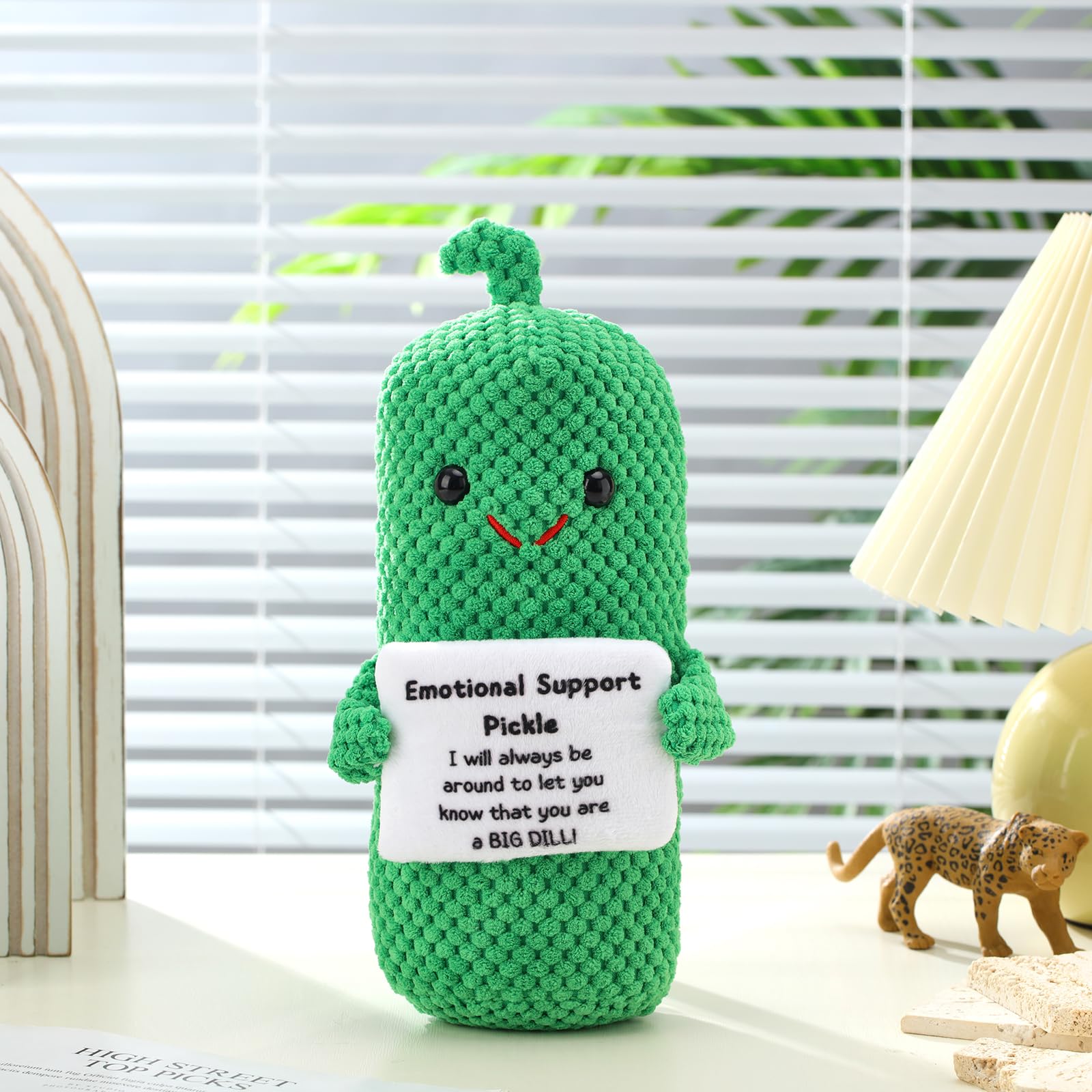 Silipull 9.8 Inch Large Emotional Support Pickled Cucumber Gift, Big Dill Positive Pickle Crochet Funny Emotional Support Plush Doll Cute Positive Pickle Encouragement Gifts for Friends