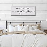 Give It to God and Go to Sleep Sign 40''×15'' Large Above Bed Wall Decor Farmhouse Bedroom Decor Wood Guest Room Decor Framed Wall Art Rustic Master Bedroom Essentials Wall Decoration (Large)