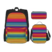 3-In-1 Backpack Bookbag Set,Rainbow Pattern Print Casual Travel Backpacks,With Pencil Case Pouch, Lunch Bag