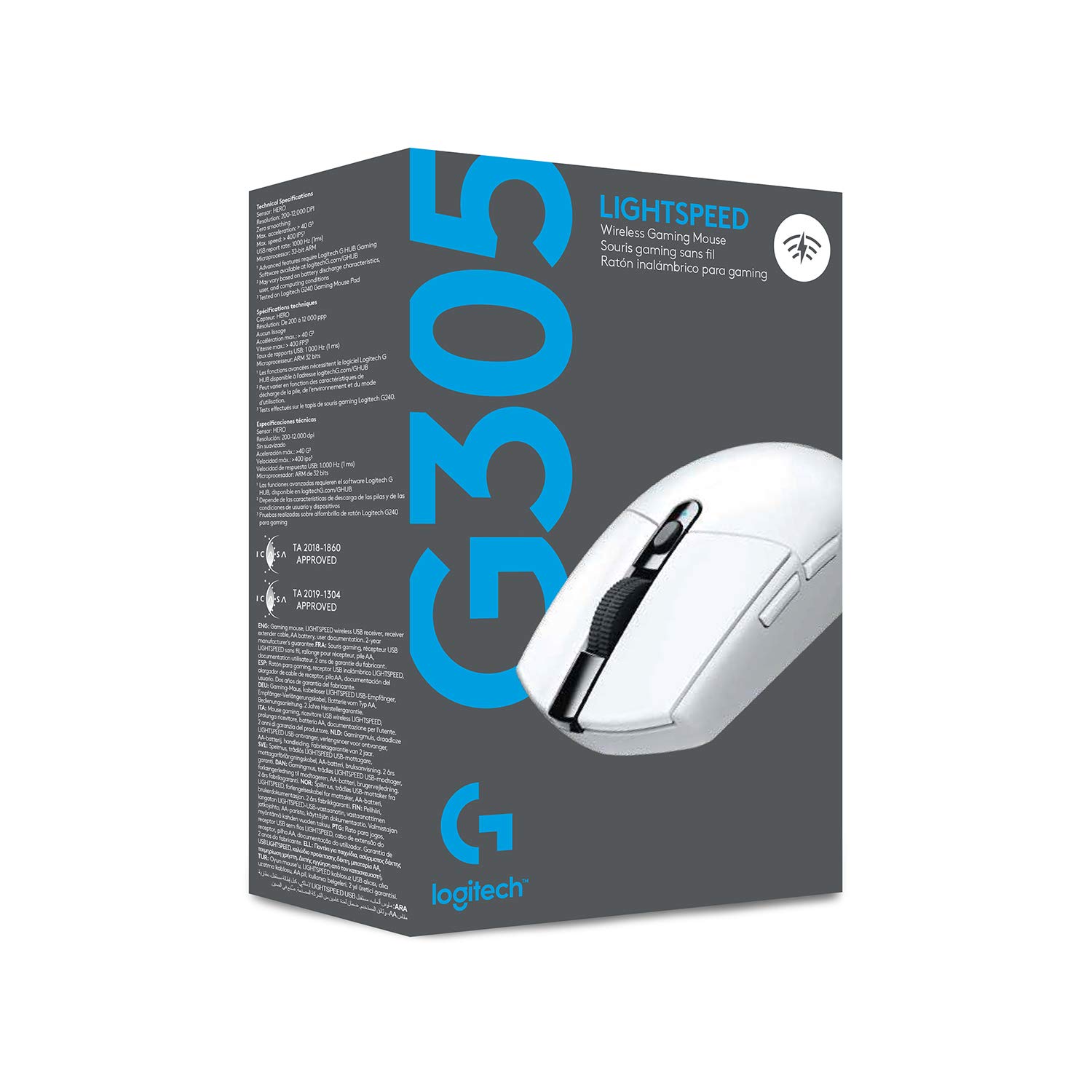 Logitech G305 LIGHTSPEED Wireless Gaming Mouse, Hero 12K Sensor, 12,000 DPI, Lightweight, 6 Programmable Buttons, 250h Battery Life, On-Board Memory, PC/Mac - White