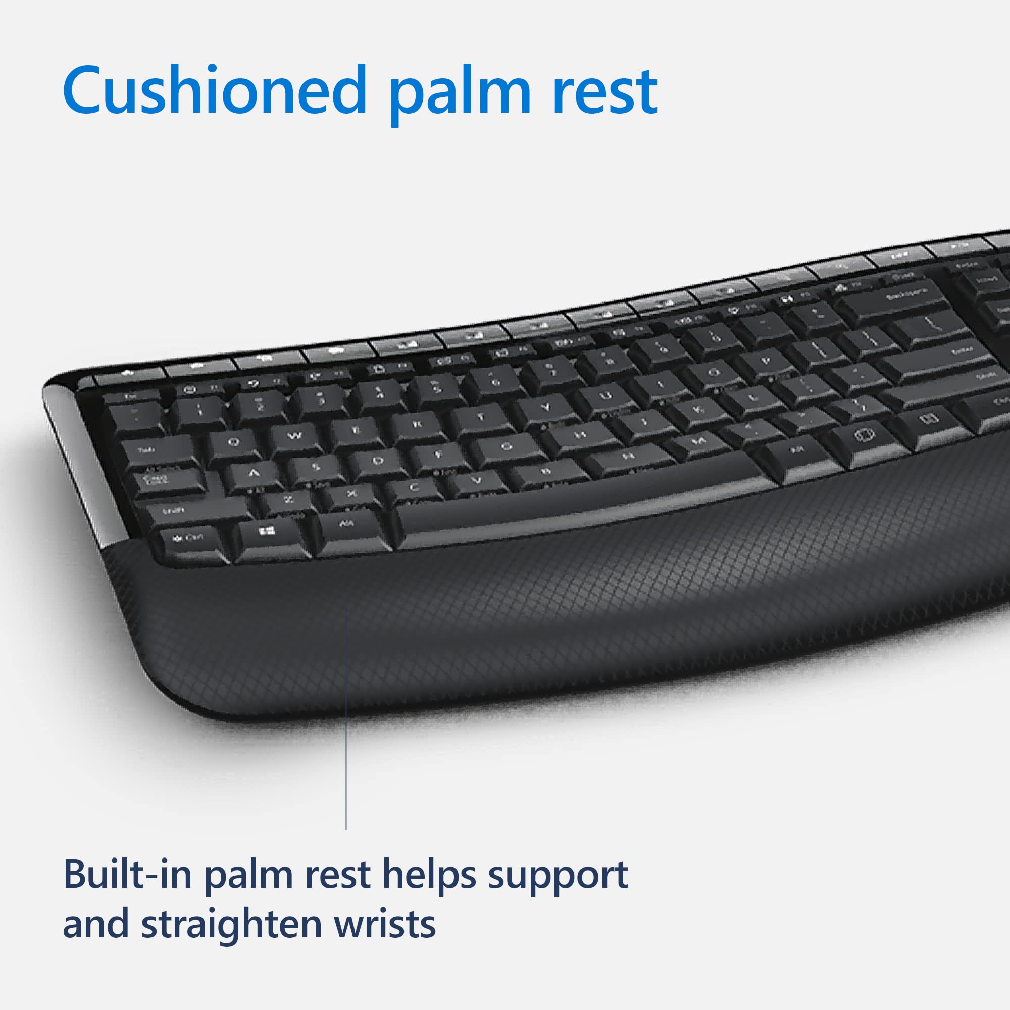 Microsoft Wireless Comfort Desktop 5050 - Black. Wireless, Ergonomic Keyboard and Mouse Combo. Built-in Palm Rest and Comfort Curve Design. Customizable Windows Shortcut Keys