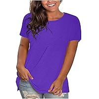 Summer Tops for Women 2024 Plus Size Tees V Neck Oversized Tshirts Solid Casual Shirts Cute Tunic Tops Basic T-Shirts