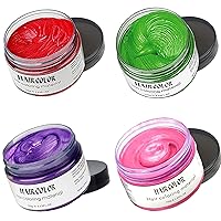 Hair Color Wax Green Red Pink Purple Hair Dye Wax,Instant Hairstyle Hair Spray,Temporary Hair Color Wax Styling Clays Ash for Cosplay,Party,Masquerade,Halloween.etc (Green Red Purple Pink)