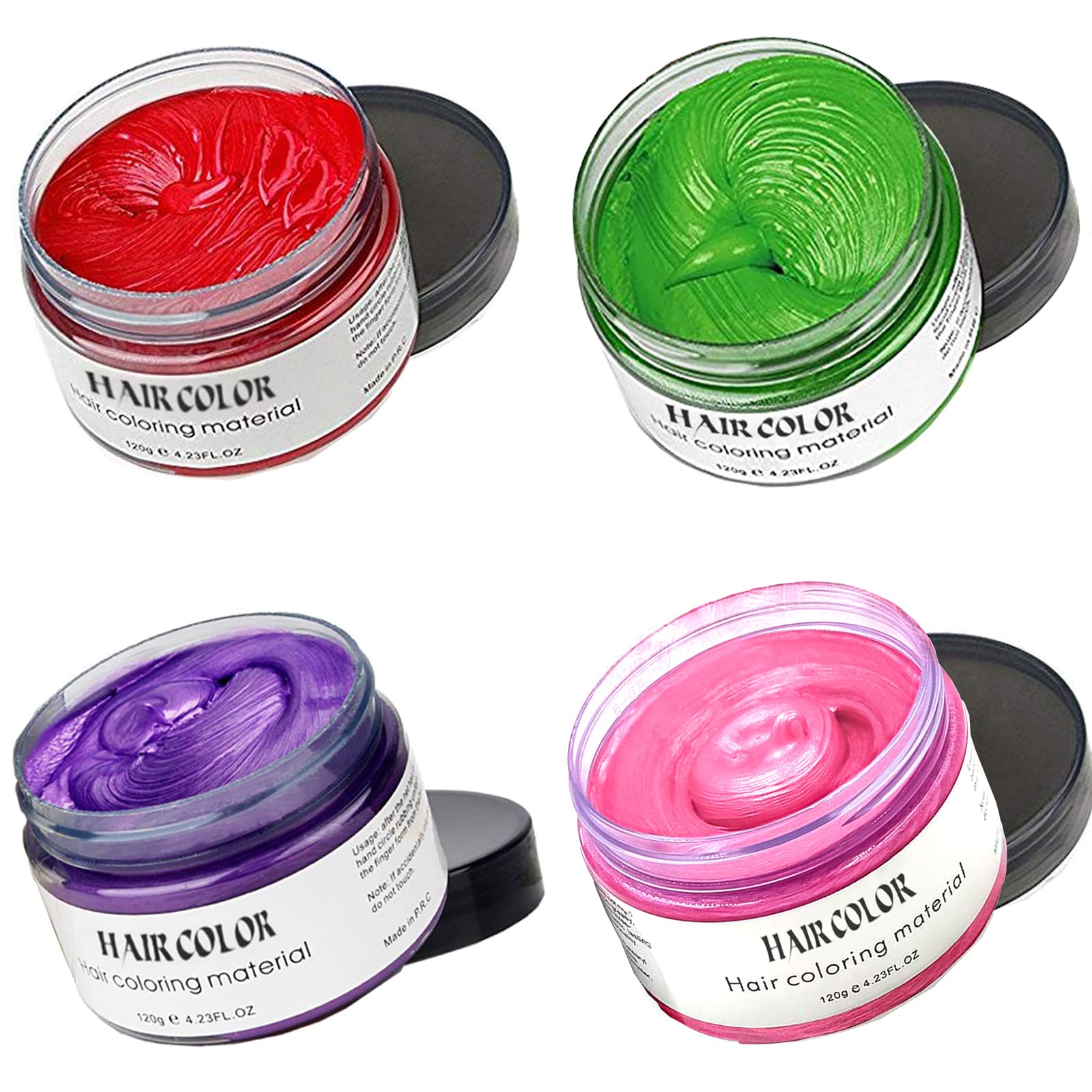 Temporary Hair Color Acosexy Green Red Pink Purple Hair Dye Wax,Instant Hairstyle Hair Spray,Natural Temporary Hair Coloring Wax Material Disposable Hair Styling Clays Ash for Cosplay,Party,Masquerade,Halloween.etc (4 Color-Green Red Purple Pink)