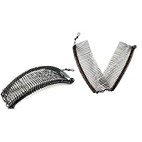 Stretch Banana clips (2-Pack) - Hair Combs for Thick or Natural Hair - Comfortable all-day hold for updo hairstyles (Black and Brown Cord)