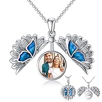 SOULMEET 1 Inch Round Sunflower Butterfly Locket Necklace That Holds 1 Picture Photo Sterling Silver Personalized Expandable Locket Necklace