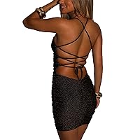 FV RELAY Women's Sexy Glitter Bandage Bodycon Wrap Dress Sleeveless Mini Club Party Dresses