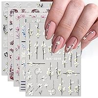 JMEOWIO 6 Sheets 3D Embossed Flower Daisy Nail Art Stickers Decals Self-Adhesive Pegatinas Uñas 5D Spring Summer Floral Line Nail Supplies Nail Art Design Decoration Accessories