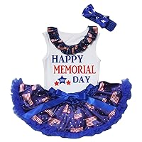 Petitebella Happy Memorial Day Stars White Shirt USA Flags Blue Baby Skirt Outfit 3-12m