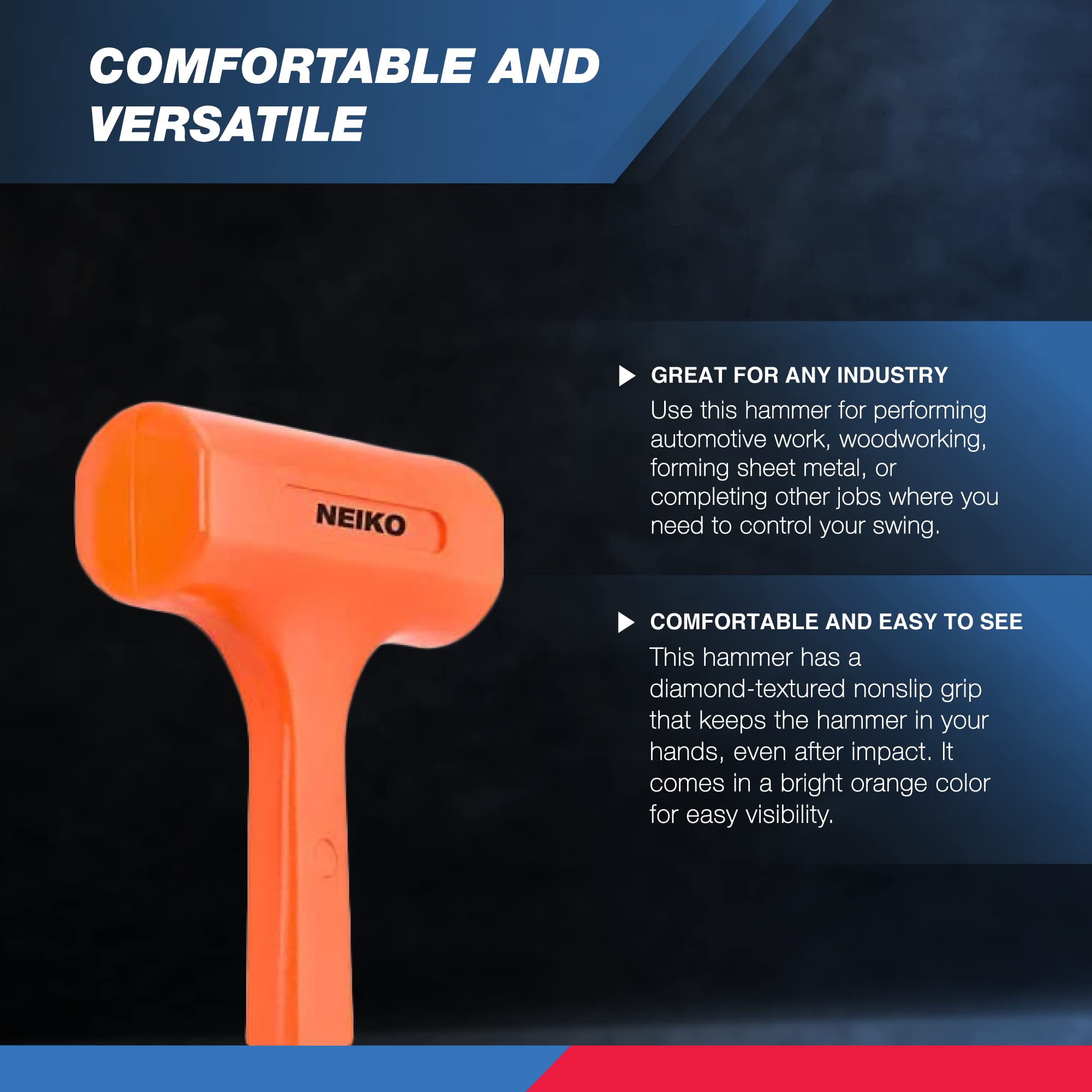 NEIKO 02849A 4 Lb Dead Blow Hammer, Neon Orange | Unibody Molded | Checkered Grip | Spark and Rebound Resistant