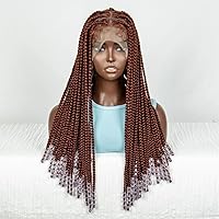 Synthetic Full Lace Knotless Box Braided Wig For Black Women Lace Frontal Braids Wig Dark Ombre Short Straight Braided Wig