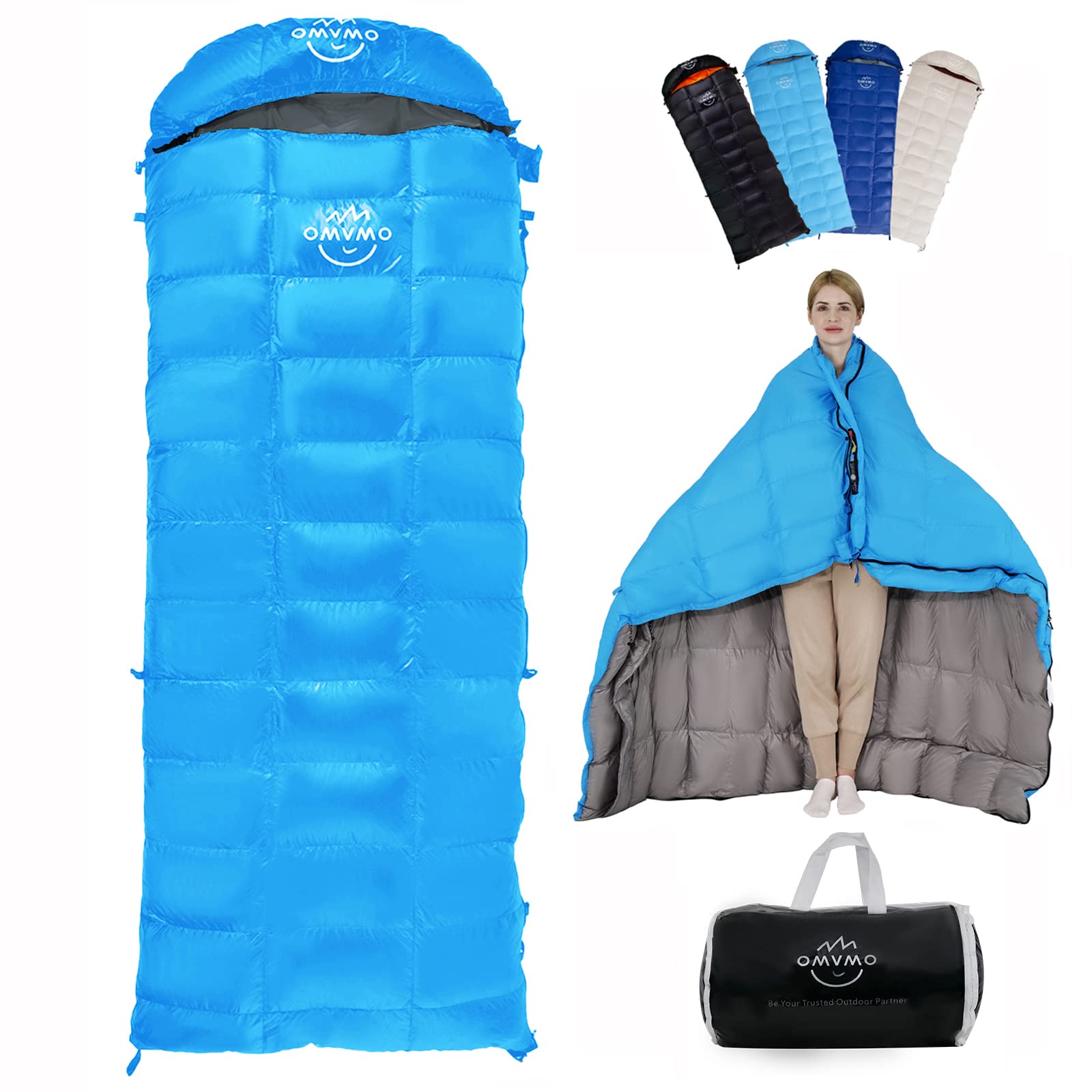 Hyke & Byke Eolus 0 F Hiking & Backpacking Sleeping Bag - 4 Season, 800FP  Goose Down Sleeping Bag - Ultralight - Blue/Lime Green - 78in - Regular  Black/Clementine Long