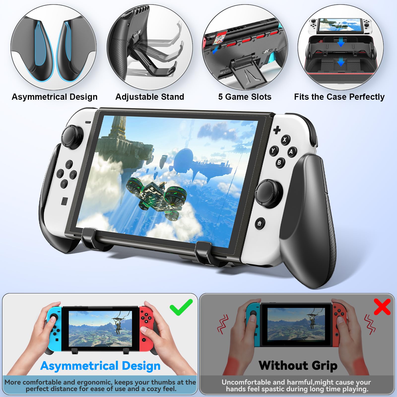 Switch Carry Case & Switch Handheld Grip Bundle Kits, Travel Carrying Case for Switch OLED & Original Switch, Portable Switch OLED Case with AC Adapter Slot & 20 Game Card Slots