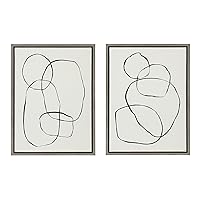 Sylvie Sylvie Modern Circles and Going in Circles Framed Linen Textured Canvas Wall Art Set by Teju Reval of SnazzyHues, 2 Piece 18x24 Gray, Decorative Abstract Art Print for Wall