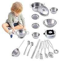 Kitchen Toy Accessories,Stainless Steel Kids Kitchen Toys Miniature Cookware Playset Kitchen Pretend Play for Kids 18PCS