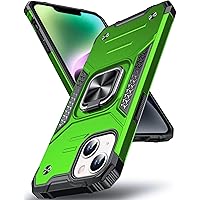 DASFOND Designed for iPhone 15 Case, Military Grade Shockproof Protective Phone Case Cover with Enhanced Metal Ring Kickstand [Support Magnet Mount] for iPhone 15 6.1 inch, Grass Green