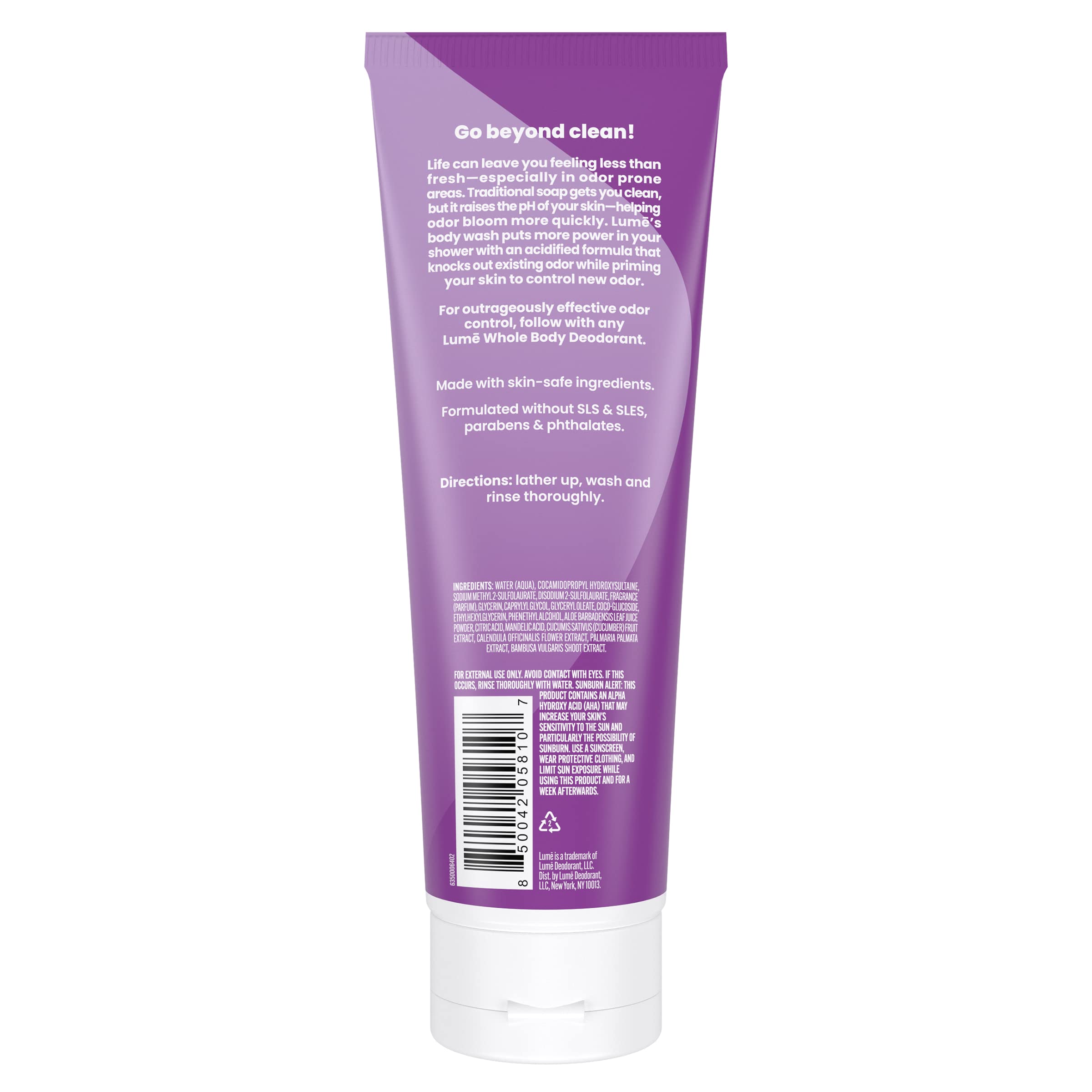 Lume Acidified Body Wash - 24 Hour Odor Control - Removes Odor Better than Soap - Moisturizing Formula - SLS Free, Paraben Free - Safe For Sensitive Skin - 8.5 ounce (Lavender Sage)