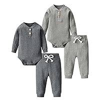 Derouetkia Newborn Baby Boy Girl Clothes Ribbed Cotton Long Sleeve Romper and Pants Outfits Set
