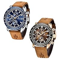 Mens Watch Analog Chronograph Quartz Big Face Watches for Men 30M Waterproof Men's Wrist Watches Classic Business Luminous Leather Watch, Elegant Gift for Men