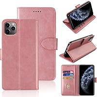 Case for iPhone 11 Pro Max PU Leather Wallet Case Cover Stand Feature with Wrist Strap Holder and Slots ID Credit Cards Pocket for iPhone 11Pro 6.5 inch - 2020, Rose Gold