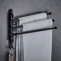 Towel Rack Holder Wall Mounted,180 Rotatable Towel Rail Bathroom,Multilayer Towel Bar with 2 Hook Black 3 Layer/Black/2 Layer