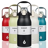 BJPKPK Insulated Water Bottles with Straw, 45oz Stainless Steel Metal Water Bottle with One-handed Opening Lid, BPA Free Reusable Water Bottles, Jugs, Thermos for Gym Sports Outdoors, Black