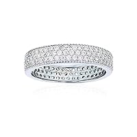 Sterling Silver White, Rose, Yellow, Black Cubic Zirconia 3 Row Pave Eternity Band Rings